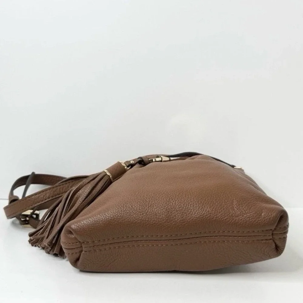 Michael Kors Brown Pebble Leather Camden Drawstring Crossbody Bag